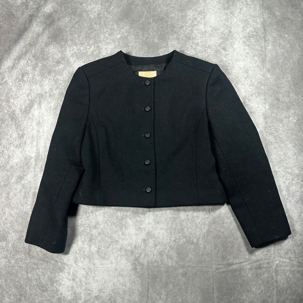 Pendleton Vintage Black 100% Virgin Wool Cropped Button Front Jacket USA 14P 80s